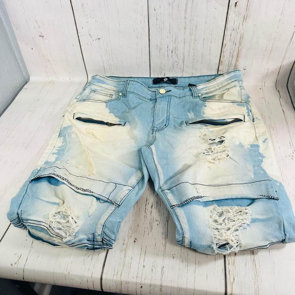 Focus Jeans Mens Blue Denim White Bleached Distressed 36W/32L